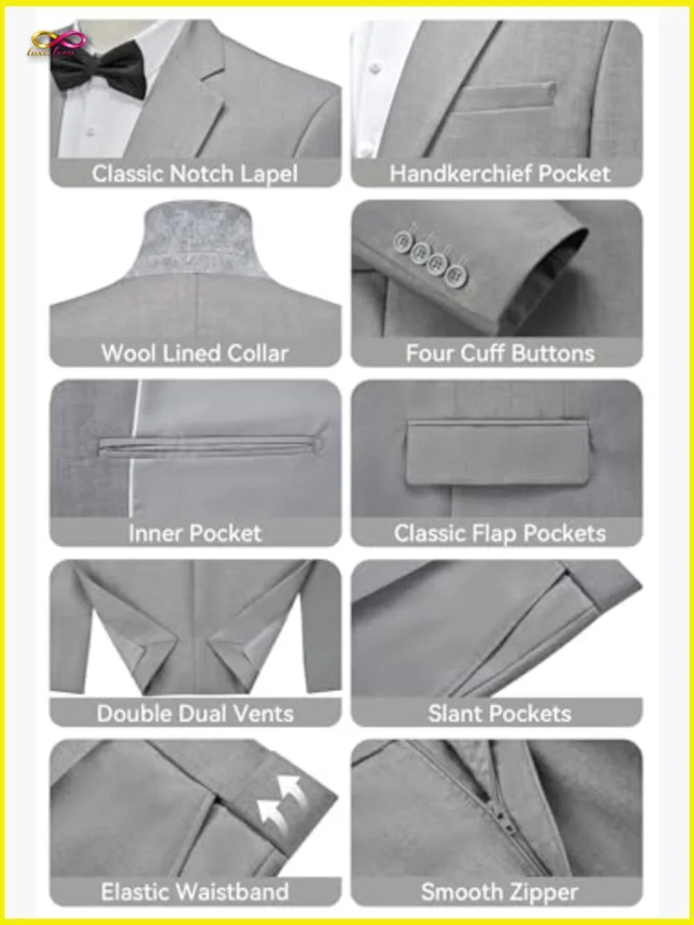 Slim Fit One Button Suit Set Elegant Classic Wedding Prom Business Blazer Pants